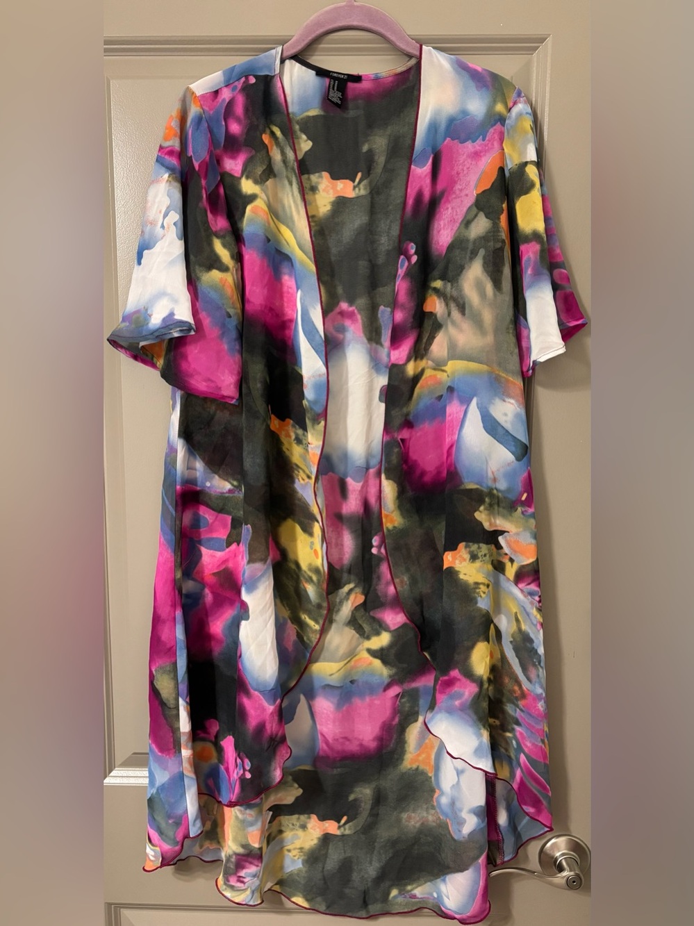 Vibrant Abstract Watercolor Kimono Jacket - Multicolor